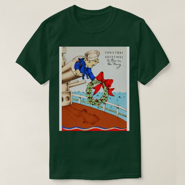 WW2 American Navy Funny Sailor Boy Christmas Ship  T-Shirt (Design Front)