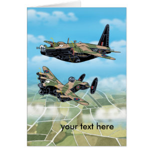 ww2 cartoon bombers greeting card