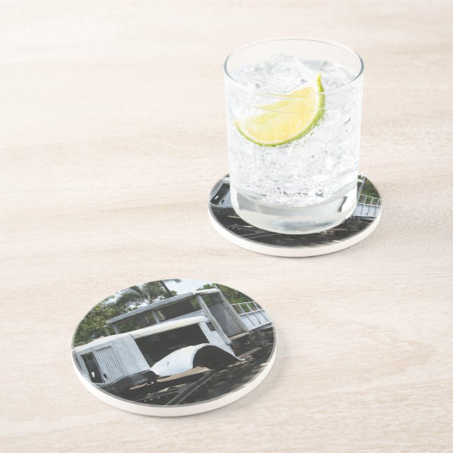 WW2 Military Train at the River Kwai Bridge Sandstone Coaster (Side)