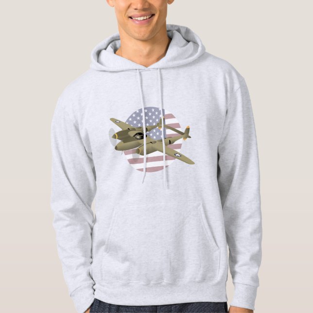 WW2 P-38 Lightning Airplane Hoodie (Front)