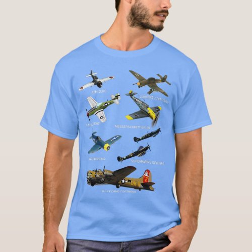 WW2 Planes Warbirds P51 Mustang Spitfire Messersch T_Shirt