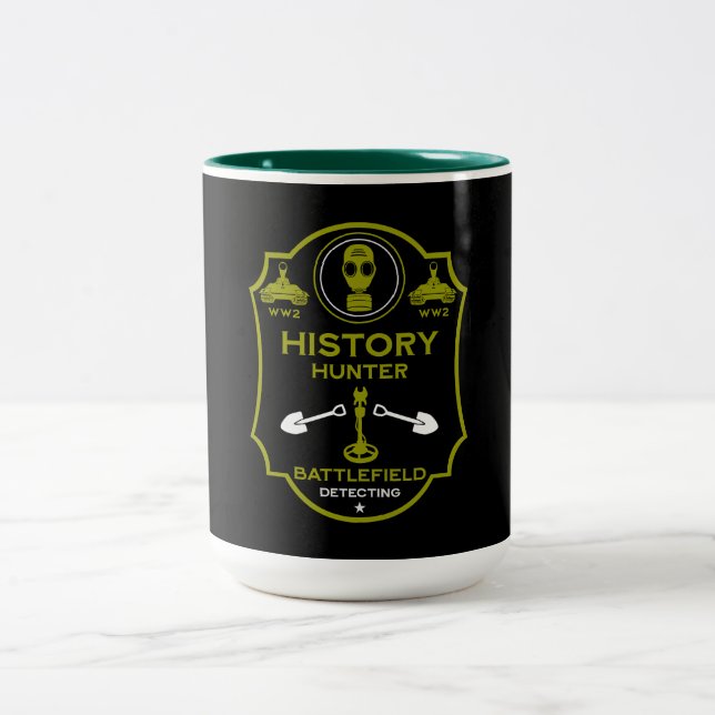 WW2 Trench Battlefield Metal Detectorist Two-Tone Coffee Mug (Center)