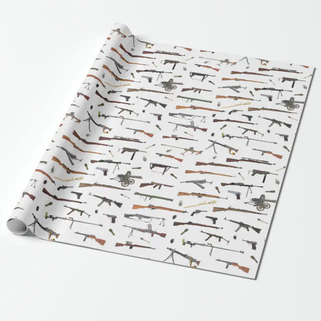 WW2 Weapons Pattern Wrapping Paper (Unrolled)