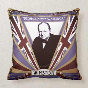 WW2 Winston Churchill Art Deco style Union Jack Throw Pillow