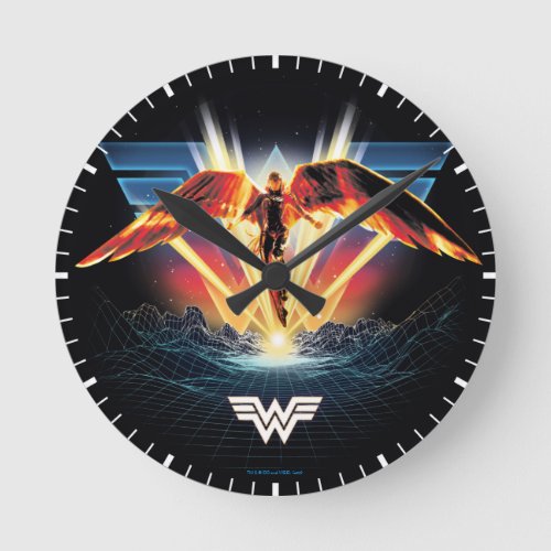WW84  80s Retrowave Wonder Woman Graphic Round Clock