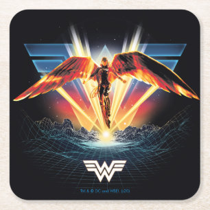 WW84 80's Retrowave Wonder Woman Graphic Square Paper Coaster