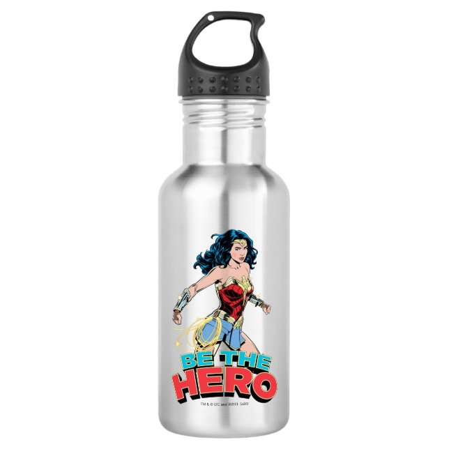 WW84 | Be The Hero Wonder Woman Retro Comic Art Stainless Steel Water Bottle (Front)