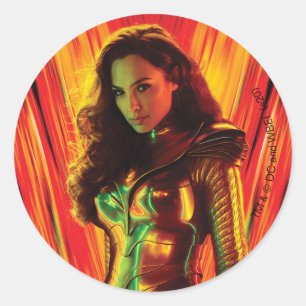 WW84 Red-Orange Wonder Woman Kaleidoscope Classic Round Sticker