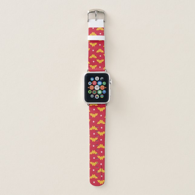 WW84 | Red Wonder Woman Logo And Stars Pattern Apple Watch Band (Front)