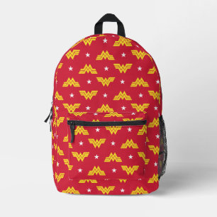 WW84   Red Wonder Woman Logo And Stars Pattern Printed Backpack