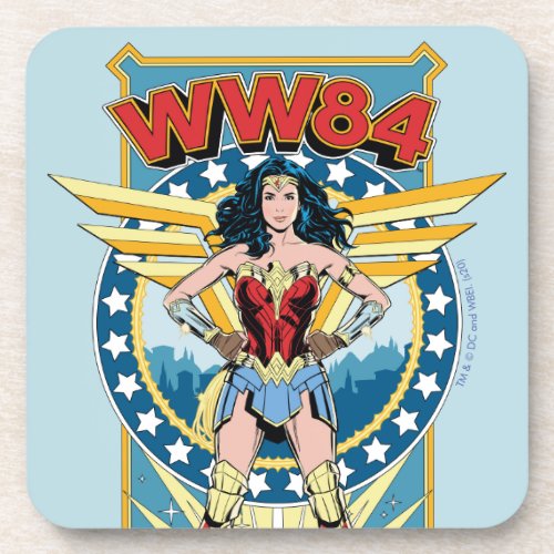 WW84  Retro Comic Wonder Woman Character Badge Beverage Coaster