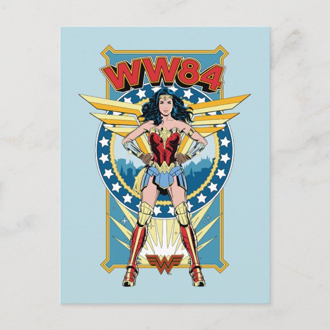 WW84 | Retro Comic Wonder Woman Character Badge Invitation Postcard (Front)