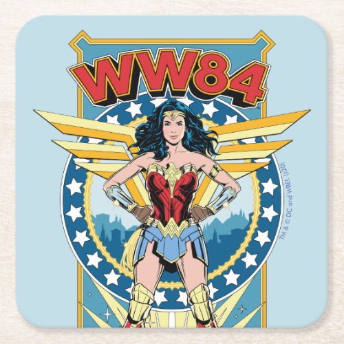 WW84  Retro Comic Wonder Woman Character Badge Square Paper Coaster