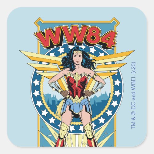 WW84  Retro Comic Wonder Woman Character Badge Square Sticker