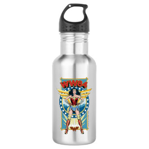 WW84 Retro Comic Wonder Woman Character Badge Stainless Steel Water Bottle