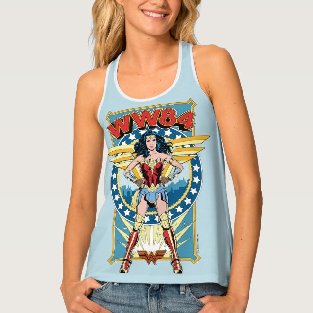 WW84 | Retro Comic Wonder Woman Character Badge Tank Top (Front)