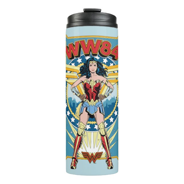 WW84 | Retro Comic Wonder Woman Character Badge Thermal Tumbler (Front)