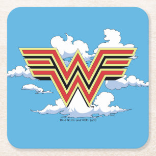 WW84 Retro Comic Wonder Woman Logo Cloud Pattern Square Paper Coaster