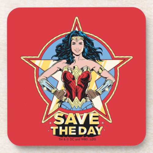 WW84  Save The Day Wonder Woman Retro Comic Art Beverage Coaster