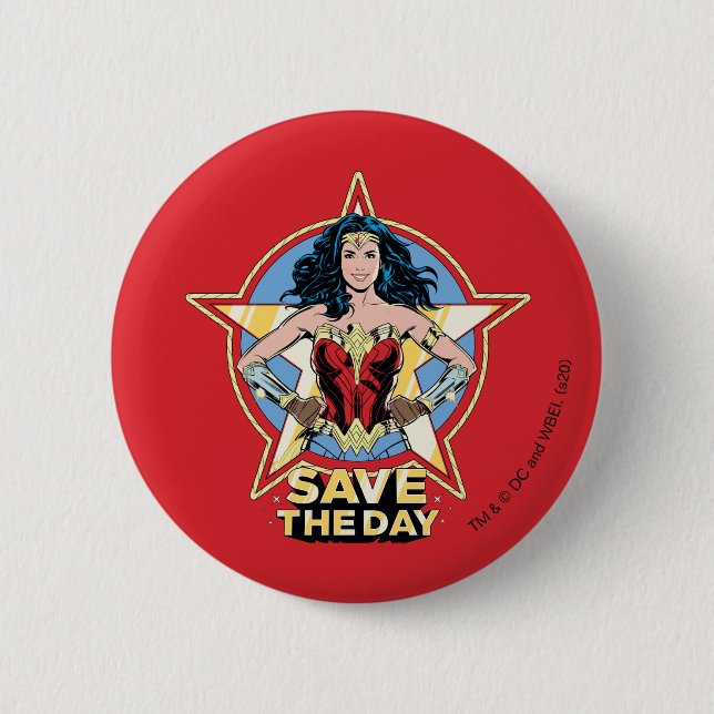 WW84 | Save The Day Wonder Woman Retro Comic Art Button (Front)