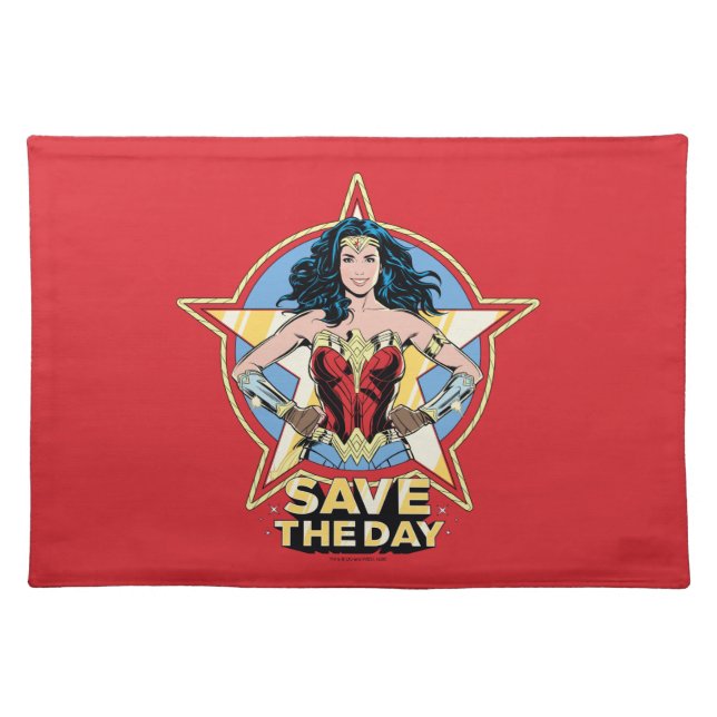 WW84 | Save The Day Wonder Woman Retro Comic Art Cloth Placemat (Front)