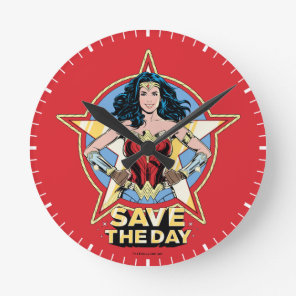 WW84 | Save The Day Wonder Woman Retro Comic Art Round Clock