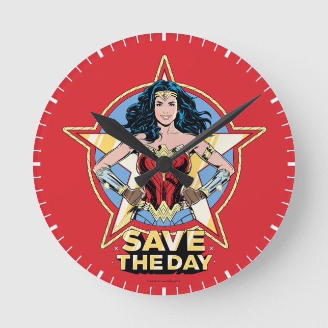 WW84 | Save The Day Wonder Woman Retro Comic Art Round Clock (Front)