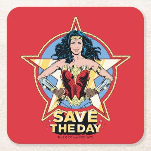 WW84  Save The Day Wonder Woman Retro Comic Art Square Paper Coaster