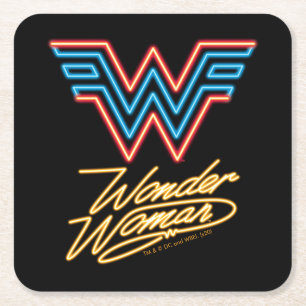 WW84 Wonder Woman Neon Light Logo Square Paper Coaster