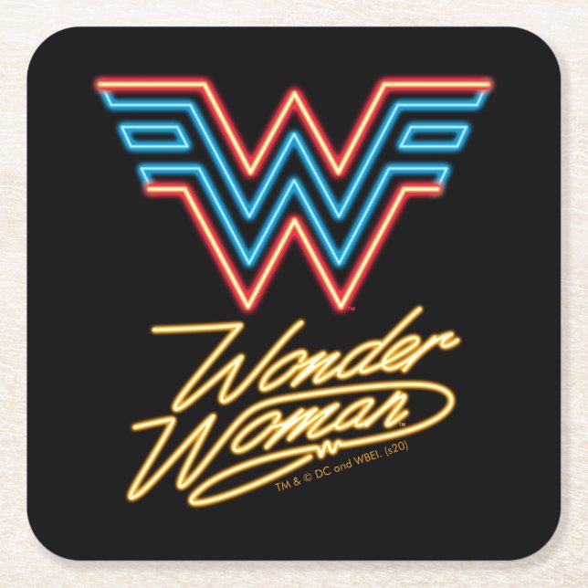 WW84 | Wonder Woman Neon Light Logo Square Paper Coaster (Front)