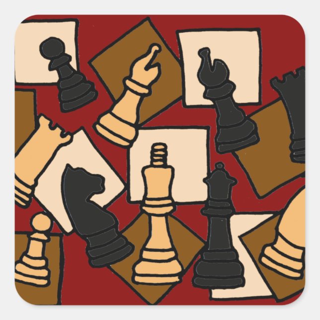 WW- Chess Game Pieces Art Square Sticker (Front)