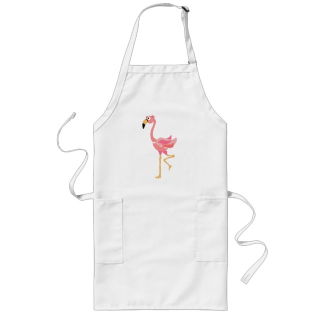 WW- Funny Flamingo Primitive Art Cartoon Long Apron (Front)