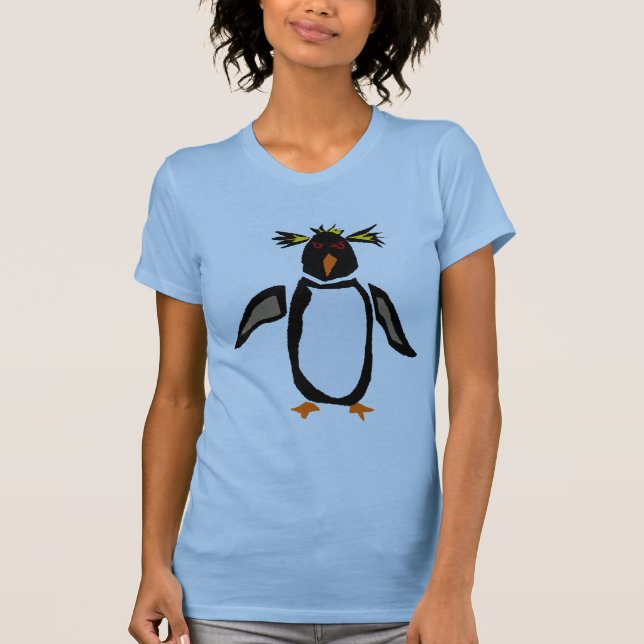 WW- Funny Rockhopper Penguin Primitive Art T-Shirt (Front)