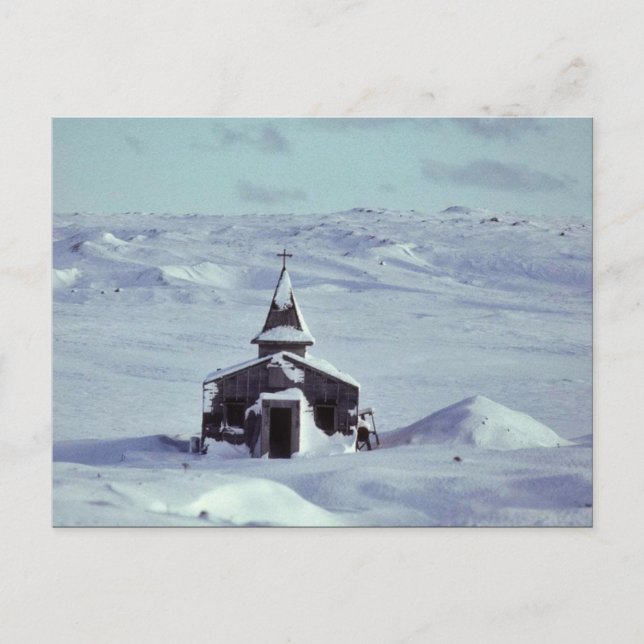 WW II Church in Winter on Amchitka Island Postcard (Front)