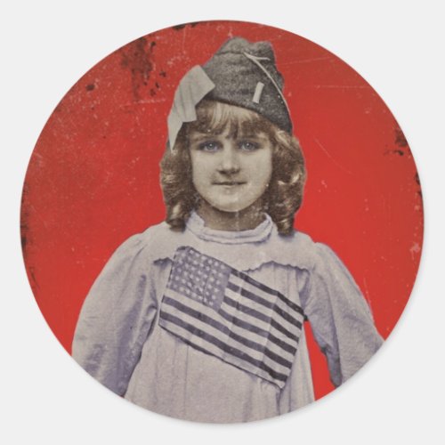 WWI Girl in Flag Dress Classic Round Sticker