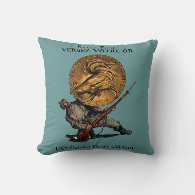 WWI Gold for French Victory Throw Pillow (Front)