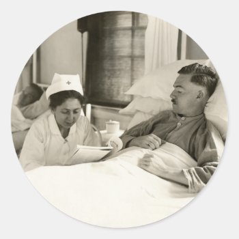 Wwi Nurse And Soldier Classic Round Sticker by historicimage at Zazzle
