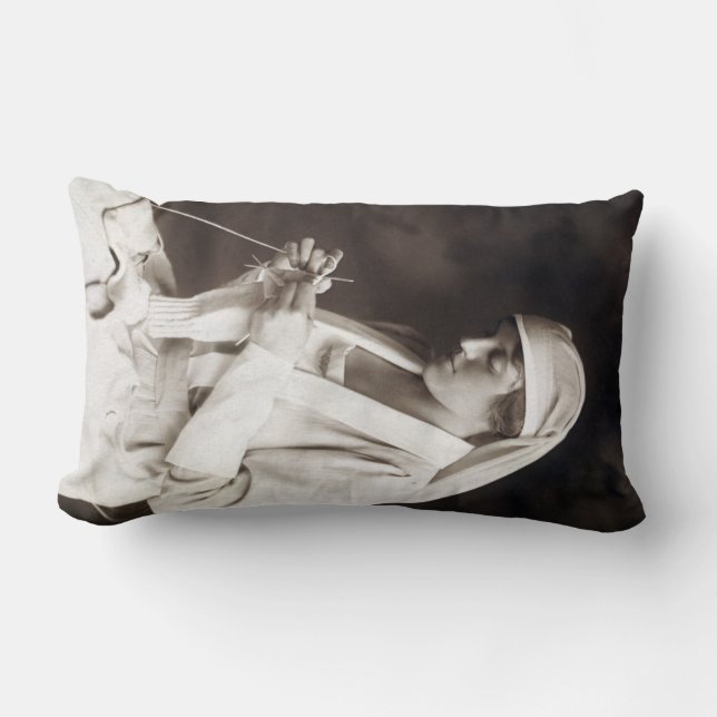 WWI Nurse knitting Sweater Lumbar Pillow (Front)