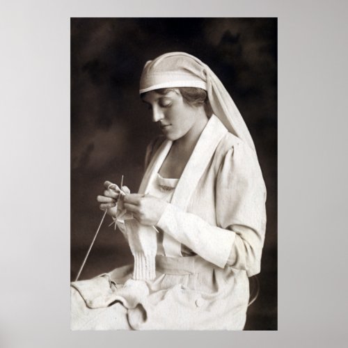 WWI Nurse knitting Sweater Poster
