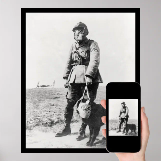 WWI Sergeant and His Dog Wearing Gas Masks 1915 Poster (Downloadable)
