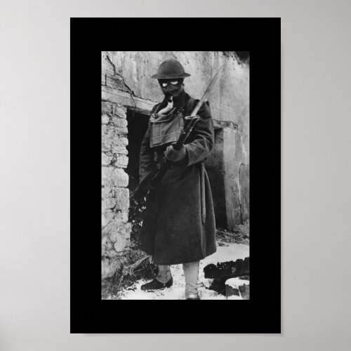 WWI Soldier in Gas Mask Poster