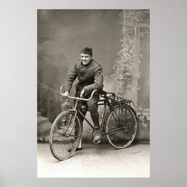 WWI US Doughboy and his Bike in France Poster (Front)