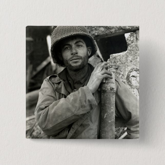 WWII American Soldier in Hurtgen Forest Pinback Button (Front)