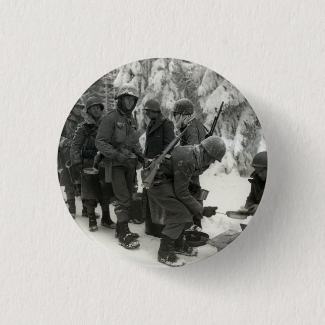 WWII American Soldiers in Belgium Pinback Button (Front)