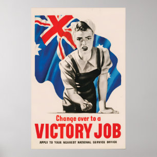 WWII Australian Propaganda Poster Victory Job Art