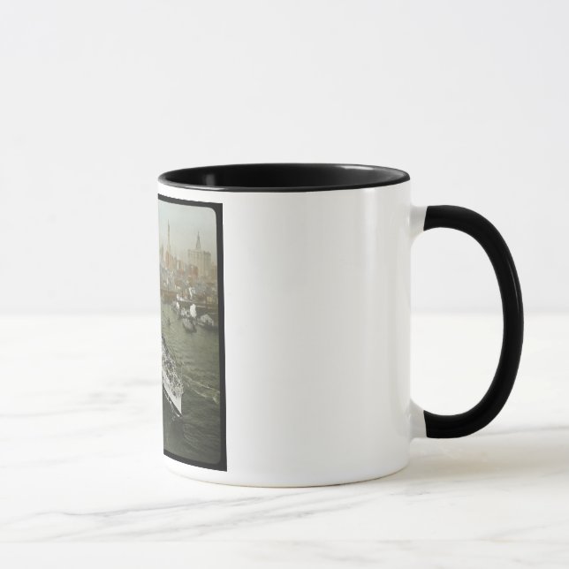WWII Battleship on the Hudson River Vintage Mug (Right)