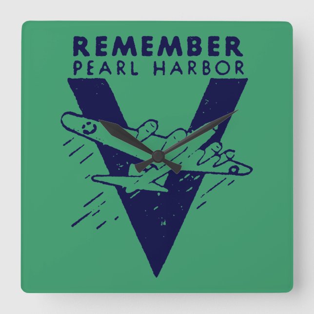 WWII Blue Remember Pearl Harbor Square Wall Clock (Front)
