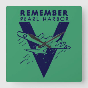 WWII Blue Remember Pearl Harbor Square Wall Clock