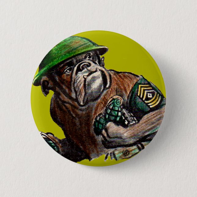 WWII bulldog dog soldier Sgt. Rover Button (Front)