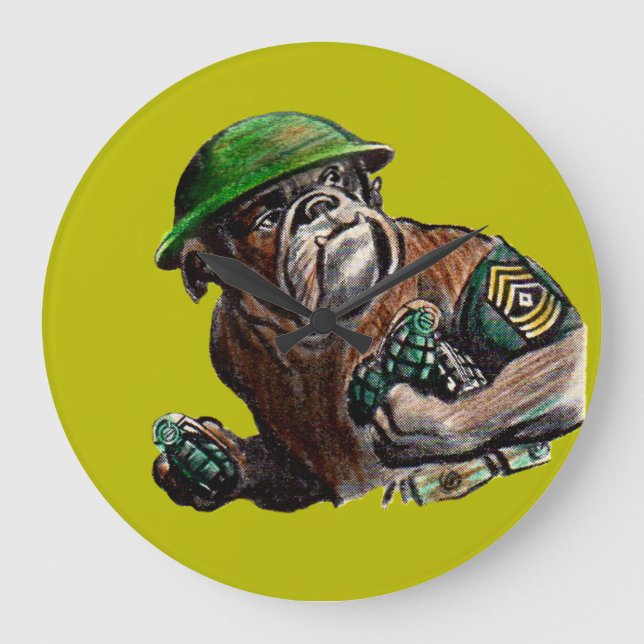 WWII bulldog dog soldier Sgt. Rover Large Clock (Front)